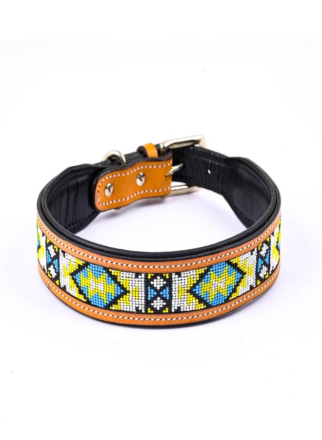 ADIL'S Beaded Leather Dog Collar 1.5 Inch Width, for Small, Medium & Large Dogs, Hand Tooled Adjustable Beaded Dog Collars with Strong Metal Buckle & D-Ring, Size: S,Natural - Image 1